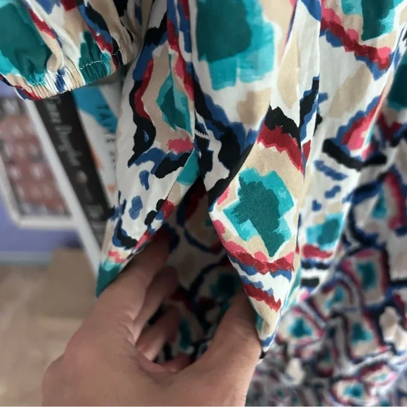 Anthropologie Maeve The Bettina Tiered Maxi Shirt Dress Sz XL Geometric Print - Picture 10 of 12